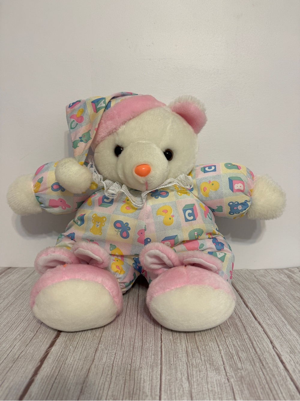 Interpur BEDTIME BEAR Pink Bunny Slippers ABC Pajamas 46cm Plush Soft Toy 90's